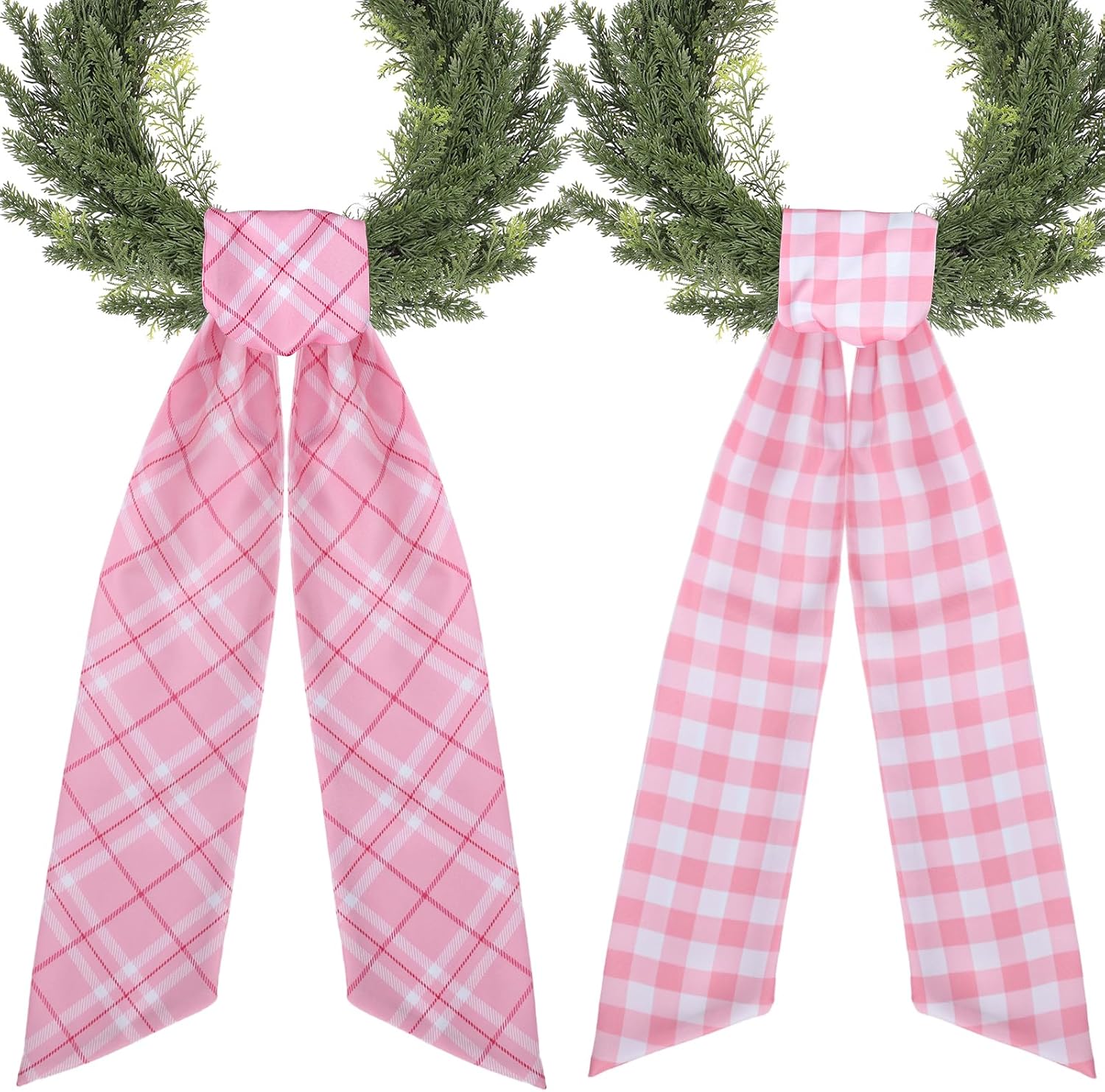 Pink Plaid Wreath Sash - 2 Pcs 60-Inch Buffalo Plaid Sashes for Valentine's Day & Wedding Decor