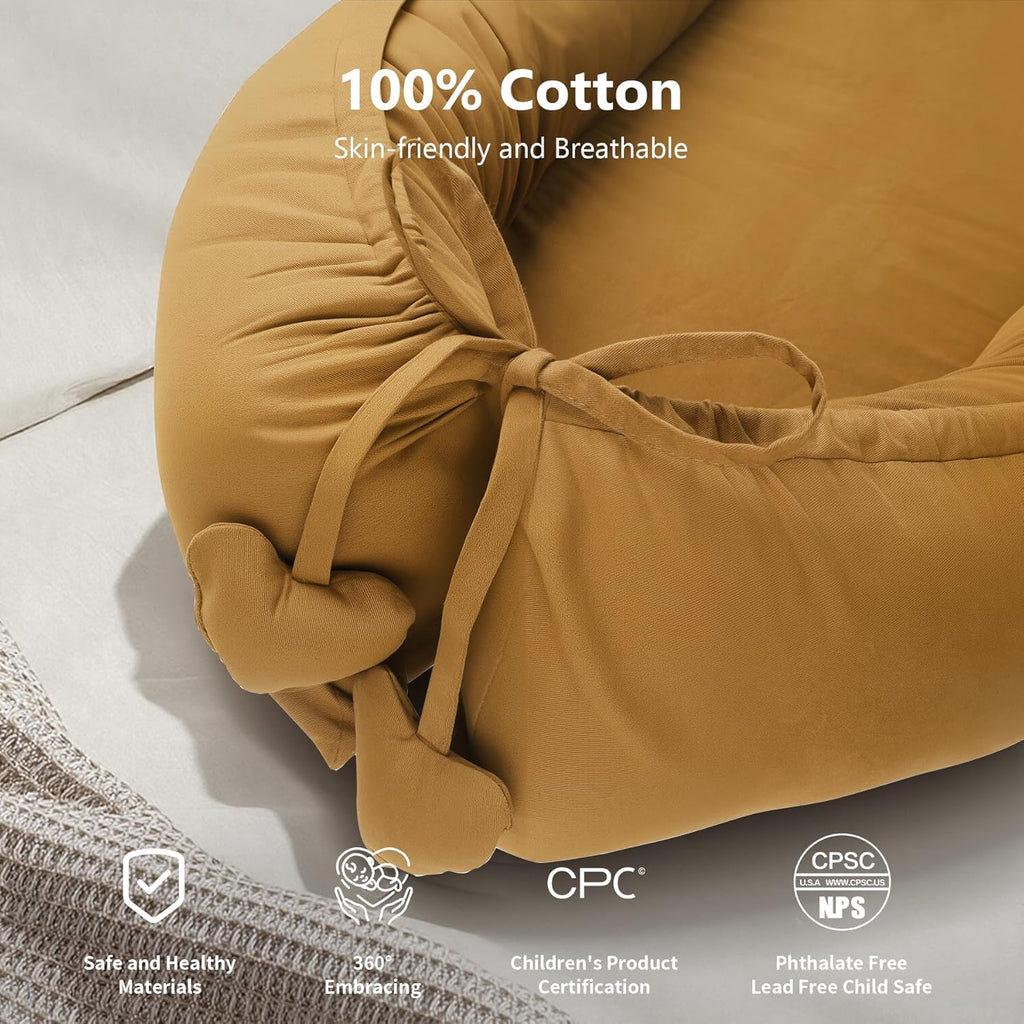 Sienna Baby Lounger - Soft, Breathable Cotton Infant Nest for Newborns 0-24 Months | Portable Travel Essential