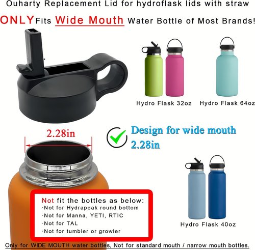 Hydro Flask Replacement Straw Lid - Durable Top Lid for 32/40/64 oz Wide Mouth Water Bottles