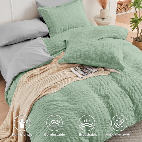 HYMOKEGE Full Size Comforter Set - Luxury 7-Piece Bedding in Sage Green & Light Grey for All Seasons
