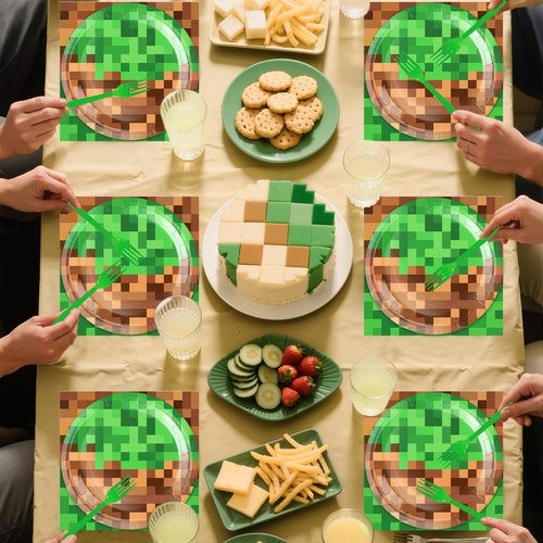 134Pcs Pixel Birthday Party Supplies for Birthday Decorations Serves 24 Guests