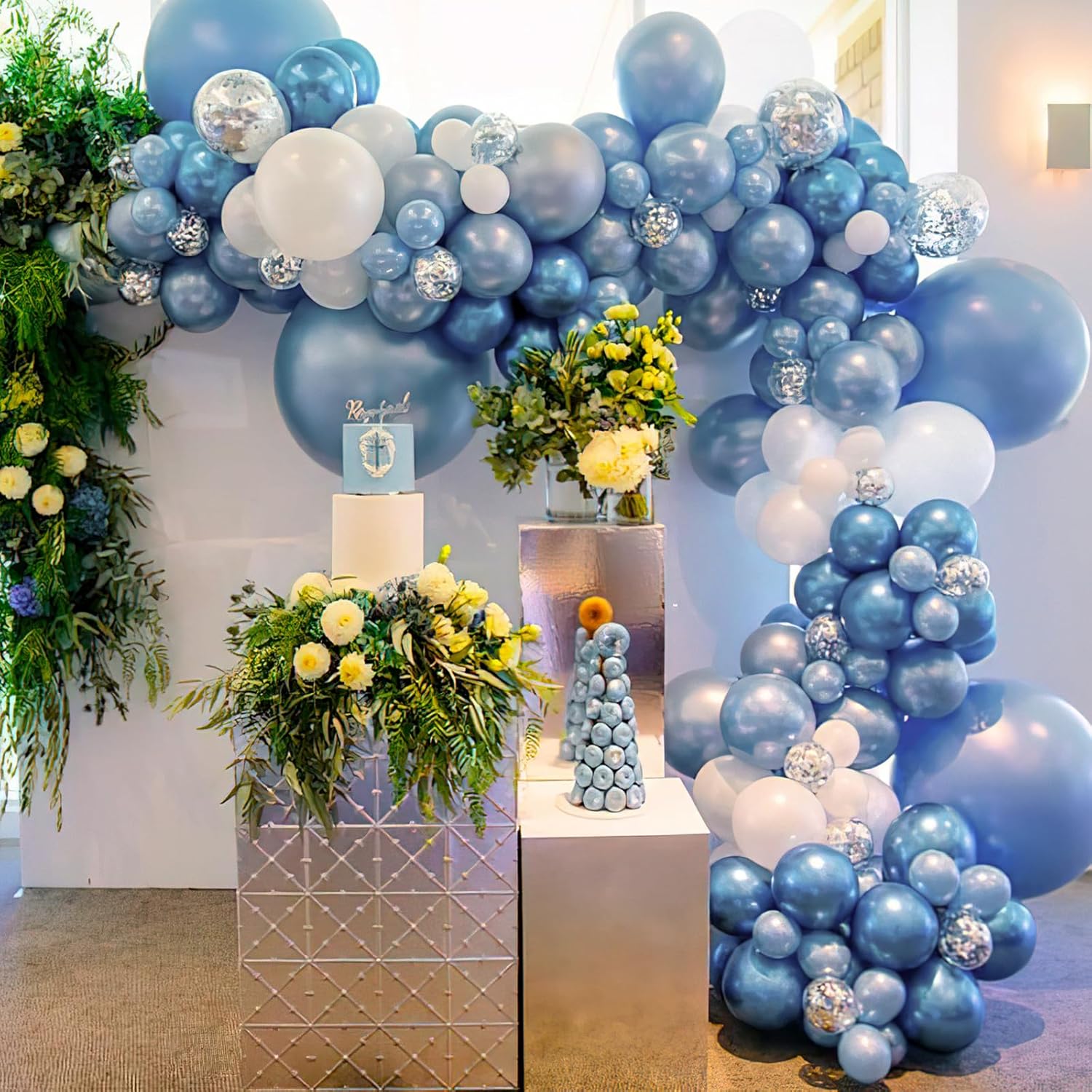 PartyWoo Metallic Light Blue Balloons - 140 Pcs Latex Balloon Arch Kit | Various Sizes for Graduation & Baby Showers