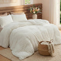 Bedsure Comforter Set Queen Size - GentleSoft™ 3 Pieces Double-Side Fleece Fluffy White Comforter Set, Cozy Striped Room Decor Aesthetic, Luxury Bedding Queen Size, 2 Pillowcases, 90x90 Inches