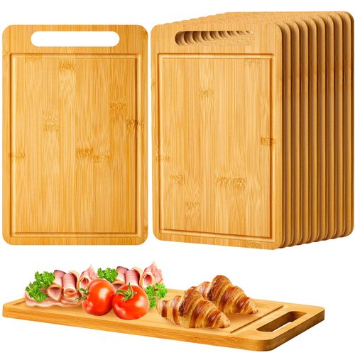 Nuenen 20 Pcs Bulk Wood Cutting Board with Handle 12 x 7.8 Inch Acacia Bamboo Wooden Kitchen Serving Chopping Boards for Pizza, Bread, Charcuterie, Fruit, Vegetables (Bamboo)