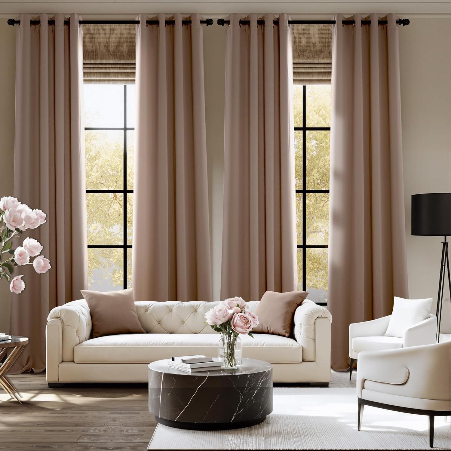 NICETOWN Room Darkening Curtains - Elegant Cappuccino Drapery Panels, 52" x 84" Size