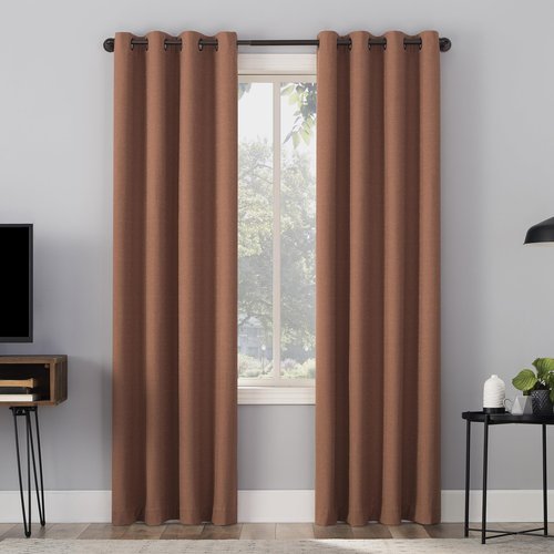 Sun Zero Channing Grid Texture Draft Shield Fleece Insulated Total Blackout Grommet Curtain Panel, 50" x 96", Terracotta Orange