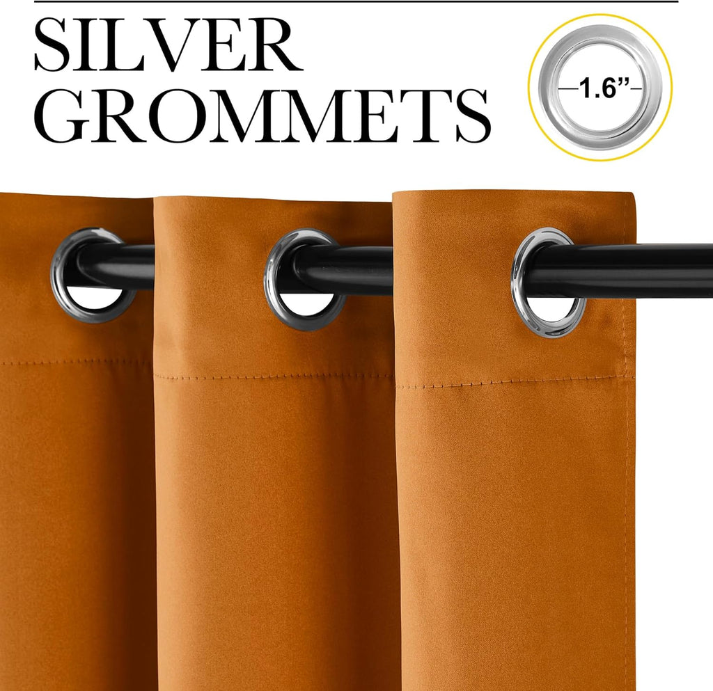NICETOWN Room Darkening Cafe Curtains - Faux Silk Blackout Drapes for Small Windows | 42" x 84", Orange, 2 Panels