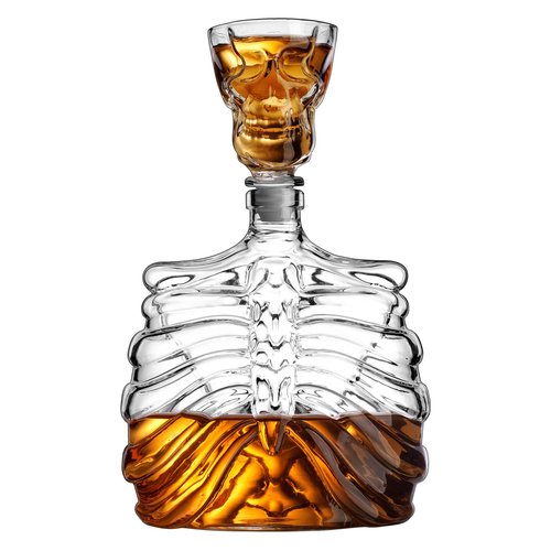Godinger Whiskey Decanter and Shot Glass, Skull Skeleton Decanter, Halloween Decor, Skeleton Decorations, Liquor Decanter and Whiskey Glass Shot Glasses Set, Halloween Decorations - 32oz