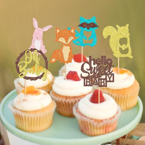 Ercadio Woodland Party Cupcake Toppers - 24 Pcs Baby Shower & Birthday Decorations | Adorable Animal Designs