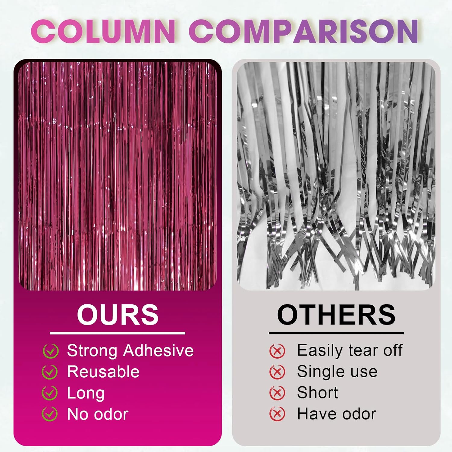 Voircoloria Foil Fringe Backdrop Curtains - 3 Pack Burgundy Tinsel Streamers for Graduation & Retro Parties