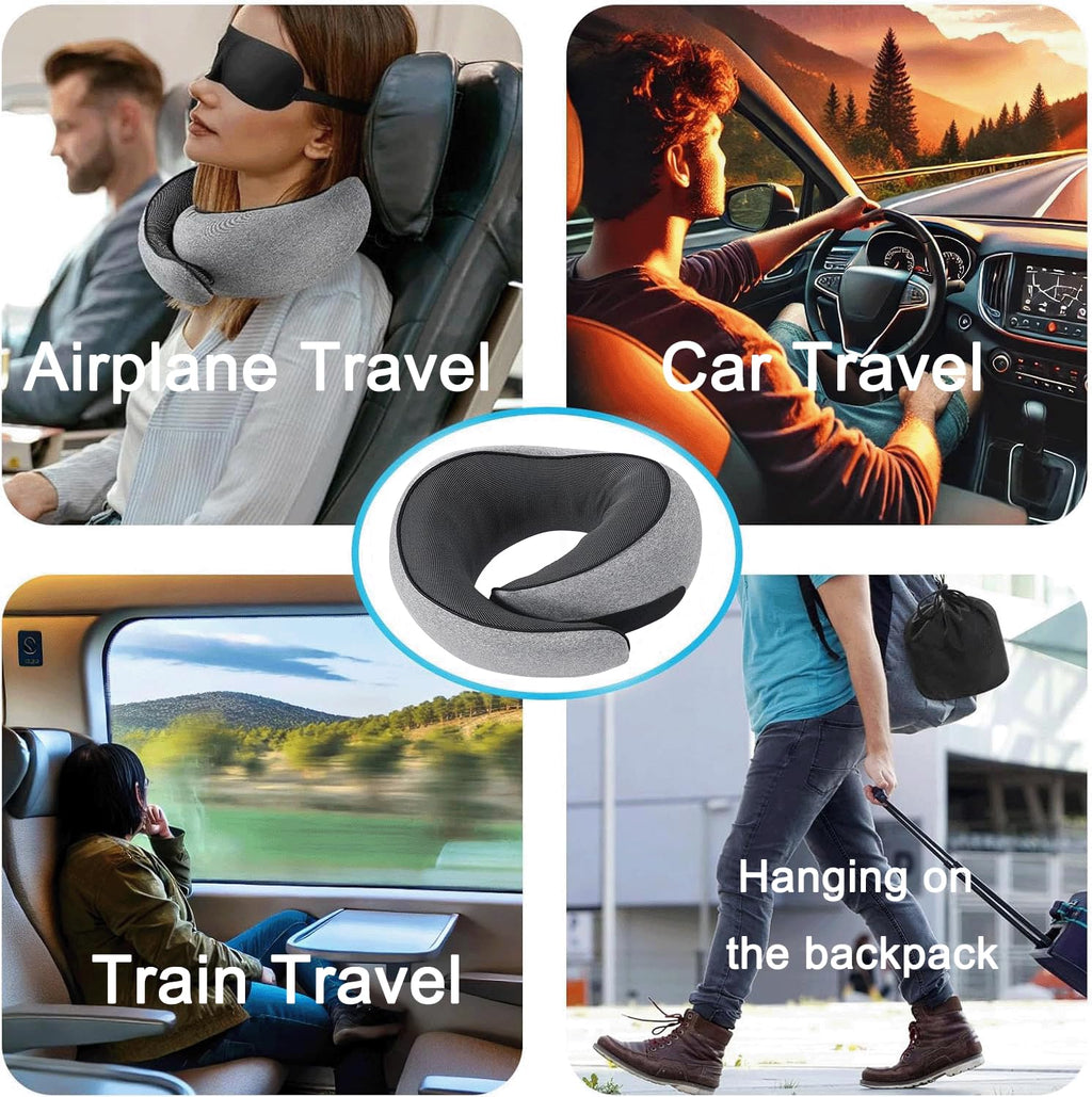 Neck Pillow for Traveling, Travel Neck Pillow for Airplanes, 100% Pure Memory Foam, 360° Support Stowable Pillows for Sleeping, Breathable & Washable Cover, Compact for Travel, Car & Office (Gray)