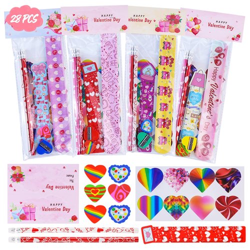 AT-DRESSINGDAY Valentine's Day Gifts Party Favor 28Pcs Stationery Gifts Party Favor Goodie Bag Exchange Gifts Rewards Prizes