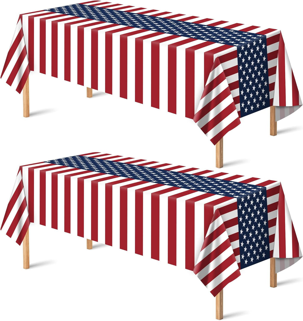 OHOME Patriotic American Flag Tablecloth - Perfect for 4th of July Celebrations | 54"x108", 2 Pack