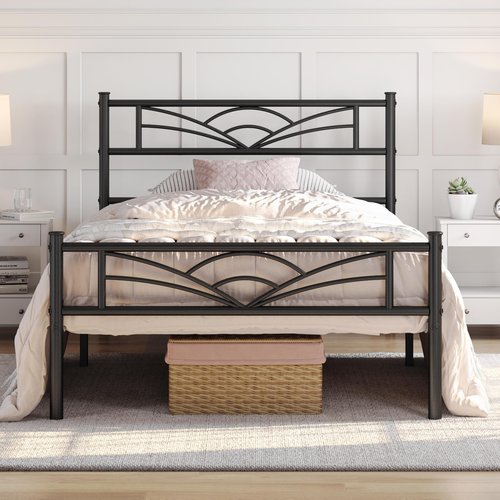 Yaheetech Twin Size Bed Frames Metal Platform Bed Mattress Foundation with Cloud-Inspired Design Headboard/Footboard/Ample Under Bed Storage/No Box Spring Needed/Black
