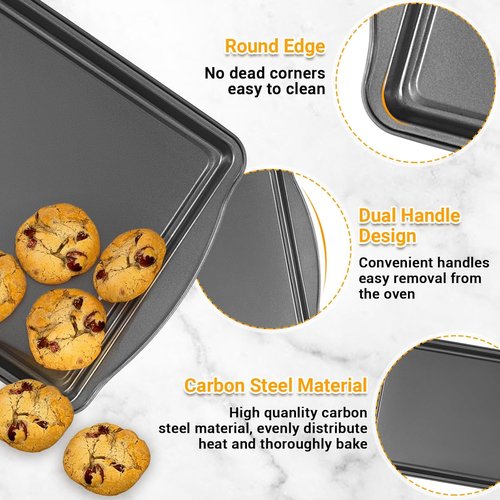 Carbon Steel Baking Pan Set by [Brand Name] - Nonstick Cookie Sheets with Cooling Racks | 13/15/17 Inch, Rust & Warp Resistant