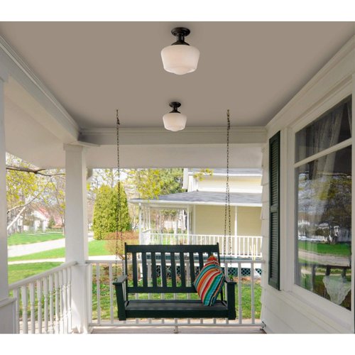 Westinghouse 6578300 Scholar 9 inch Vintage One-Light Semi-Flush Mount Outdoor Ceiling Light Fixture Textured Black Finish, White Opal Glass