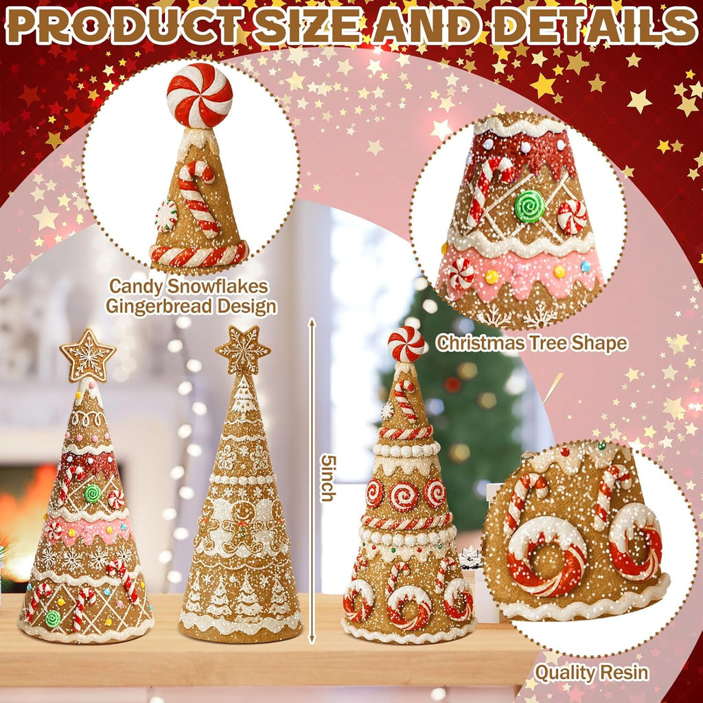 Simgoing Gingerbread Christmas Tree Figurines - 3 Pack Resin Tabletop Decorations for Holiday Centerpieces