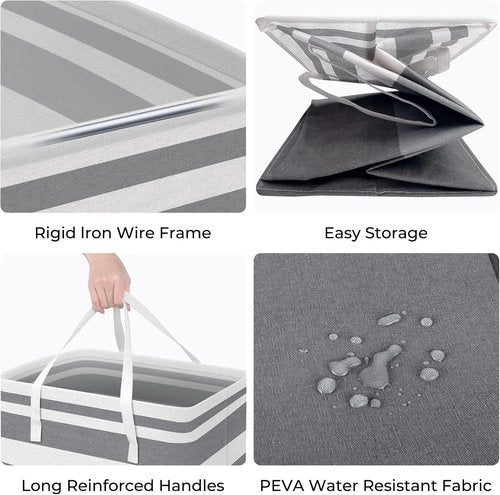 HomeHacks Large Waterproof Laundry Baskets - Collapsible Hampers with Reinforced Handles | Grey & Blue (75L Each)