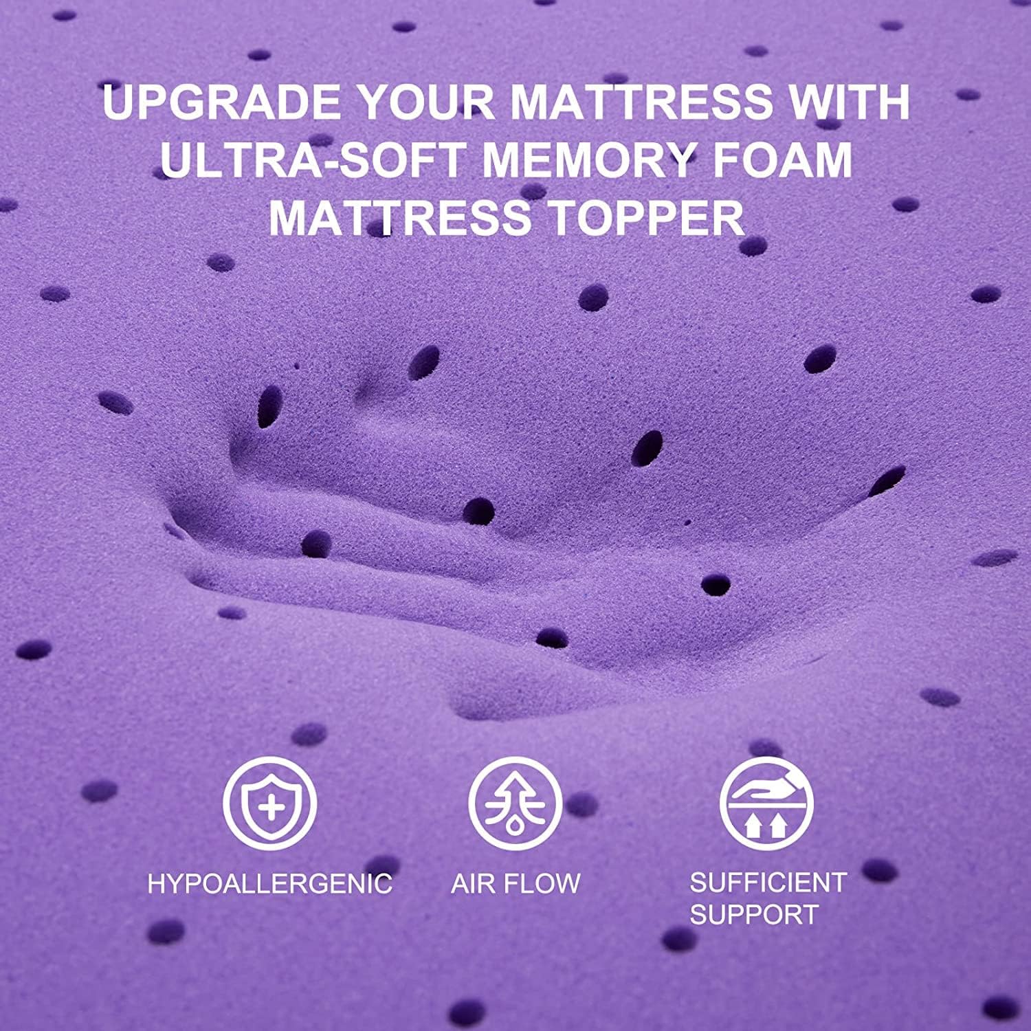 SINWEEK Gel Memory Foam Mattress Topper - Ventilated & Soft Pressure Relief | Queen Size, CertiPUR-US Certified