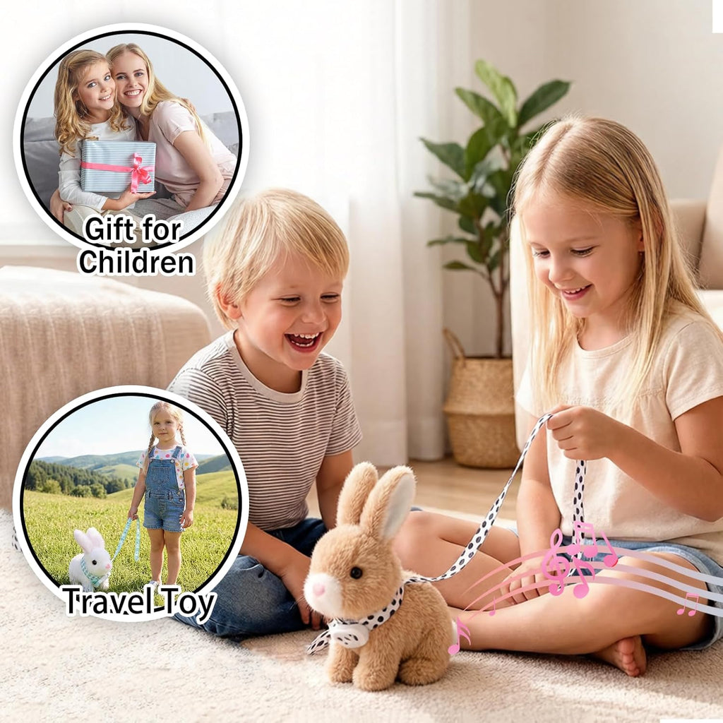 Sprstar Realistic Easter Bunny Toy - Animated Plush Rabbit with Sounds & Movements | Brown with Leash
