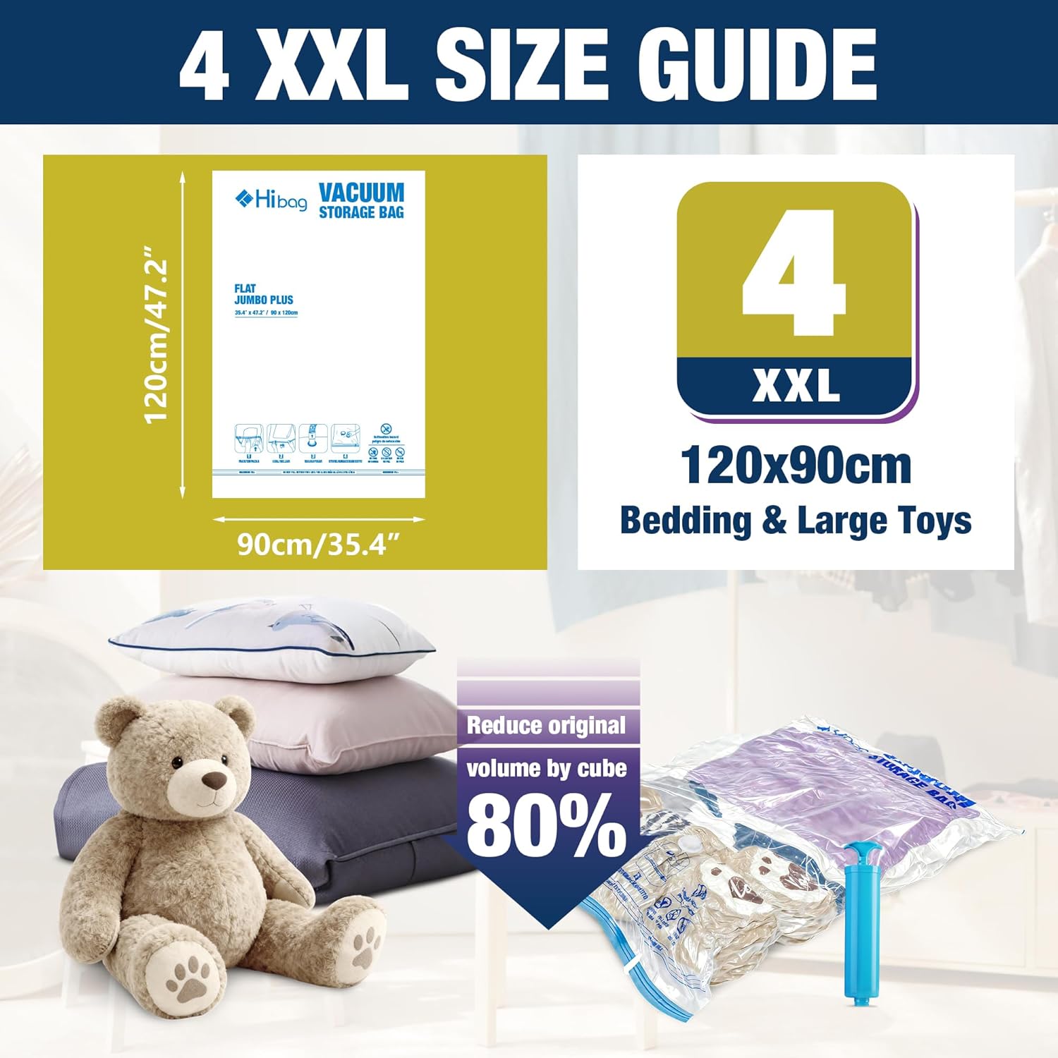 XXL Jumbo Vacuum Storage Bags by [Brand Name] - Extra Large 47''x35'' for Blankets & Comforters | 4 Pack with Hand Pump