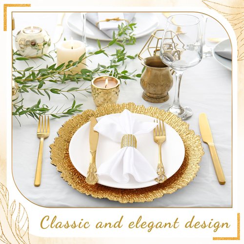 Widecook 50 Pcs Charger Plates Bulk for Wedding Chargers 13" Reusable Round Serving Plate Table Chargers for Catering Family Party Restaurant Home Dinner Supplies (Reef,Gold)