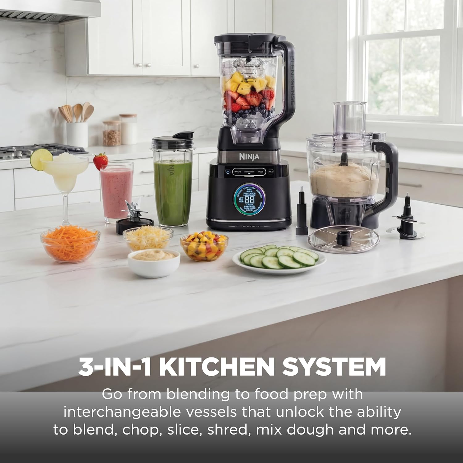 Ninja Kitchen System - All-in-One Food Processor & Blender with 8-Cup Bowl & 24 oz. To-Go Cup | 1800 Peak Watt | Black