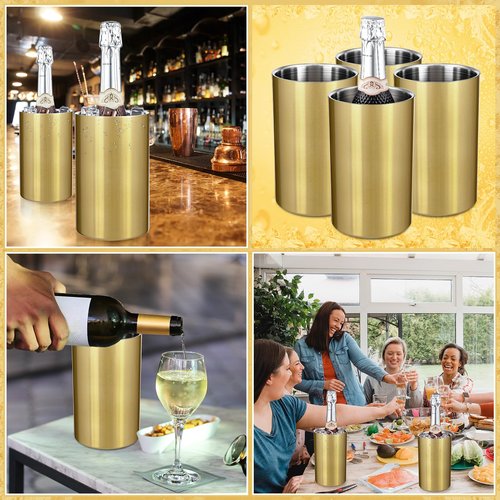 Potchen 6 Pack Wine Chiller Bucket Wine Bottles Cooler Bulk, Stainless Steel Double Wall Insulated Champagne Ice Bucket for Parties,Fits for 750 ml Bottles (Gold)