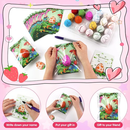 ZIZICG 24PCS Valentines Day Gifts for Kids-Large Hatching Dinosaur Eggs with valentine cards, Dinosaur Birthday Party Favors, Funny Dino Valentine Exchange Cards for Boys Girls