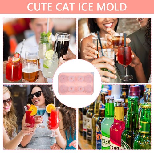 Cat Ice Cube Tray Silicone Large Ice Cube Mold, Fun Shapes Ice Cube Trays for Freezer with Lid, Big Ice Molds for Bourbon Whiskey Cocktails, Cute Gifts for Cat Lovers