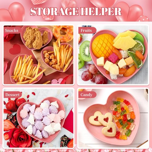 Hushee 50 Pack Valentine's Day 6 Inch Heart Shaped Dish Pink Snack Candy Bowl Plastic Heart Small Salad Bowl Mini Sauce Seasoning Dishes Appetizer Sushi Dipping Plates for Wedding Birthday Party