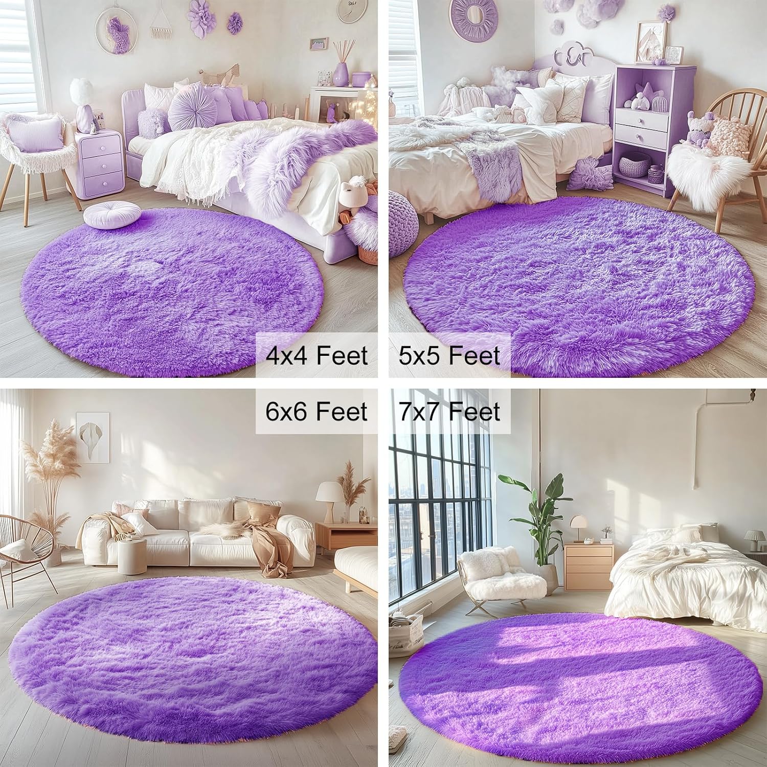 OLANLY Purple Round Rug - Soft & Fluffy Machine Washable 4 ft Circle Area Rug for Bedroom & Living Room