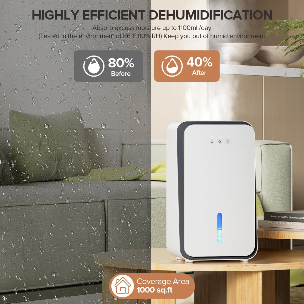 Onsekin Dehumidifier for Home, 1000 sq.ft Dehumidifier with Auto Shut Off, 7-Color LED Light Built-in Aromatherapy Diffuser, Ultra-Quiet Dehumidifiers for Bedroom, Bathroom, Basement (Pale White)