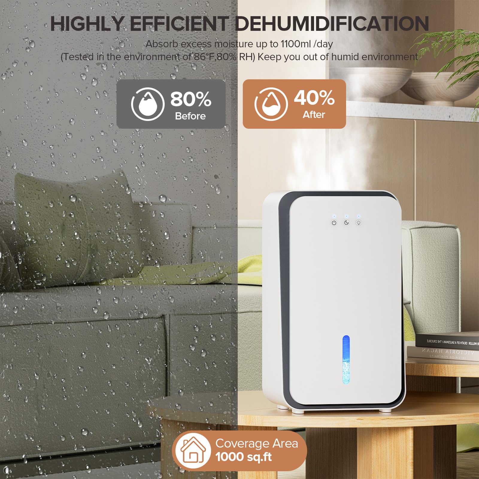 Onsekin Dehumidifier for Home, 1000 sq.ft Dehumidifier with Auto Shut Off, 7-Color LED Light Built-in Aromatherapy Diffuser, Ultra-Quiet Dehumidifiers for Bedroom, Bathroom, Basement (Pale White)