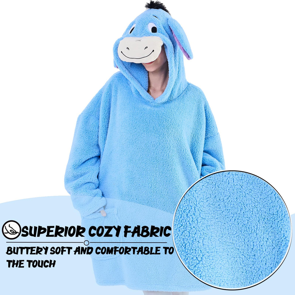 NEWCOSPLAY Wearable Blanket Hoodie Sherpa Hoodie Blanket for Women Men Warm Oversized Sweatshirt with Pockets (Donkey, Adult)