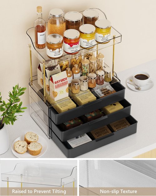 Anylady Bathroom Organizers and Storage, Makeup Organizer (Sturdy Durable Attractive), Ideal for Vanity, Countertop, Counter, Perfume, Skincare, Cabinet, Cosmetic, Dresser Organizer (deep black)
