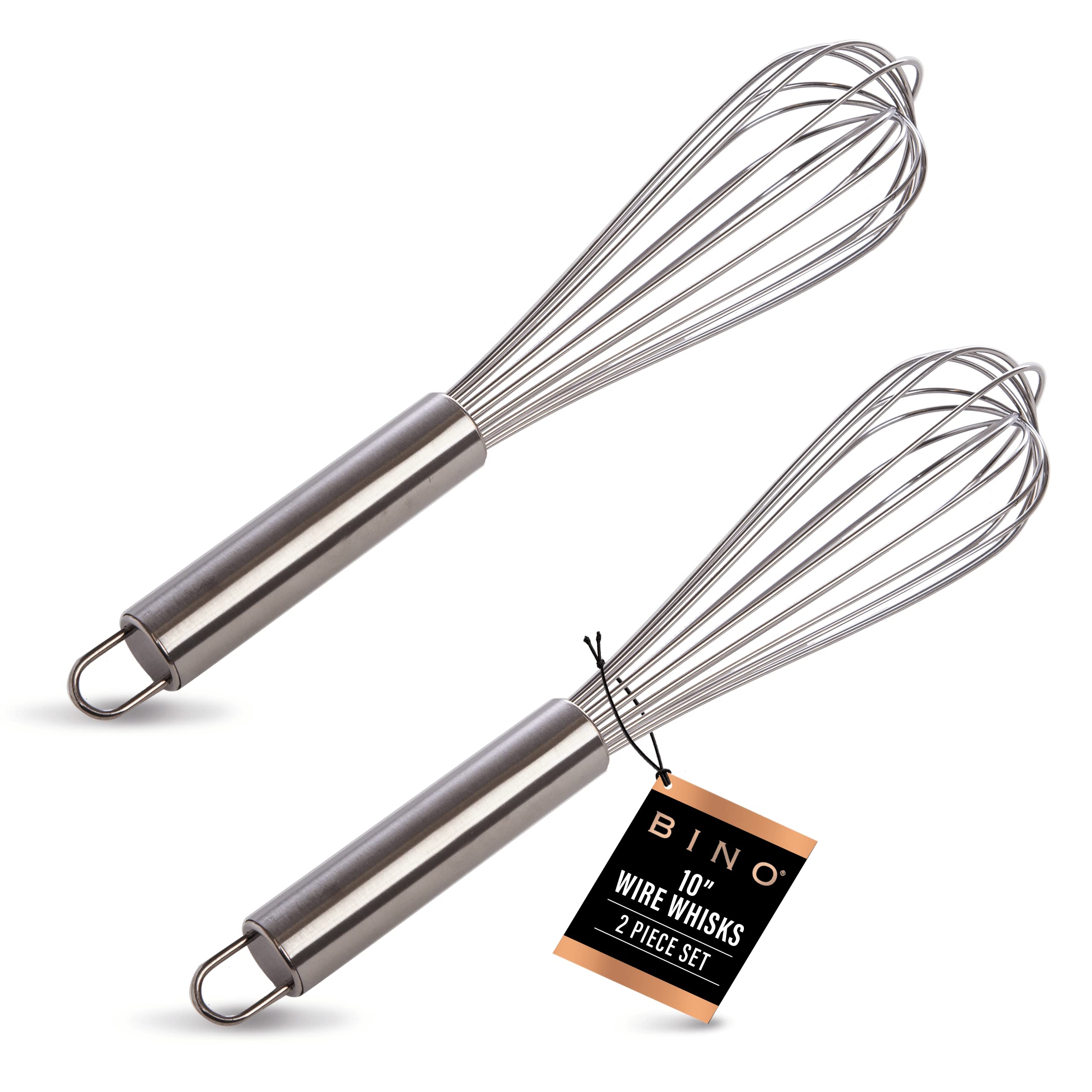 BINO 2-Piece Egg Whisk Set - 10 Inch | Thick Wire Balloon Whisk Set | Manual Egg Beater | Pancake Whisk | Kitchen Whisks for Cooking & Baking | Kitchen Utensils Whisking & Stirring | Kitchen Tools