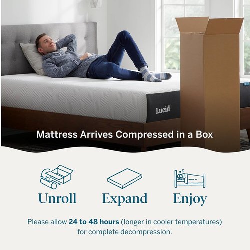 Lucid 12 Inch Memory Foam Mattress - Medium Plush Comfort - Bamboo Charcoal & Cooling Gel - Queen Size