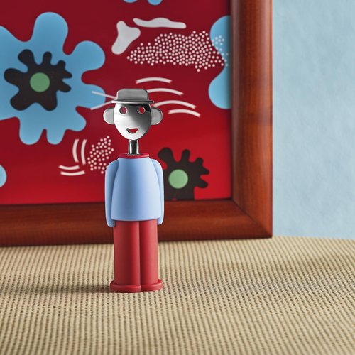 Alessi AM23 LAZ - Alessandro M. Corkscrew in thermoplastic resin, light blue and chrome plated zamak.