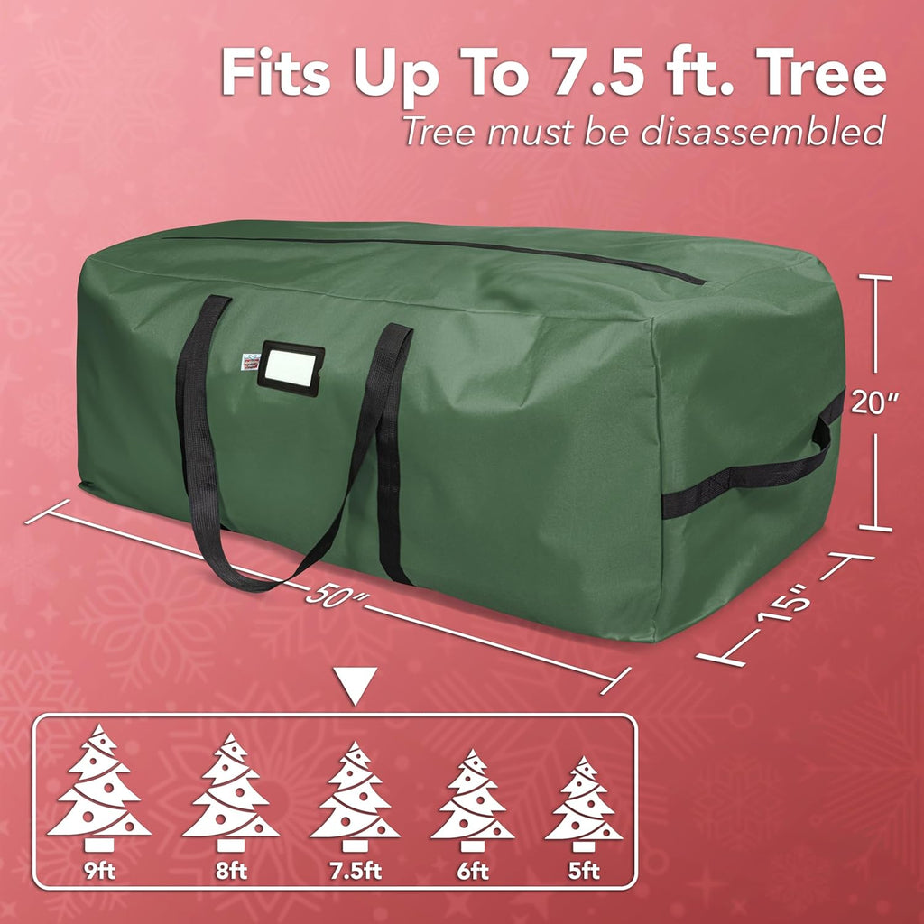 Skiennix Christmas Storage Bag - Heavy Duty Waterproof Design for 7.5ft Artificial Tree | Green with Durable Handles & Zipper