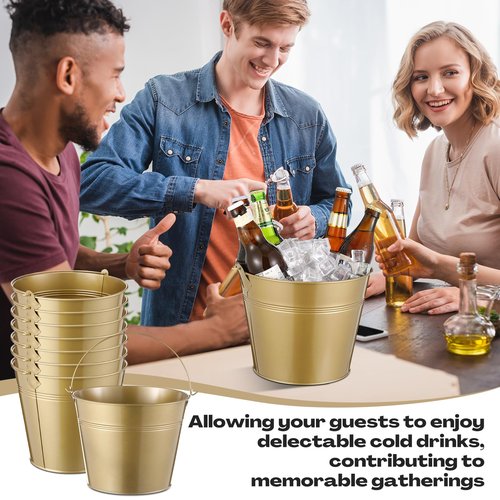 Didaey 24 Pcs Metal Beer Bucket Bulk Ice Bucket Ice Pails with Handle Champagne Soda Party Beverage Chiller for Summer Picnic Pool Wedding Party Supplies Wine Champagne Bar (7.1 x 6.5 x 5.1",Gold)