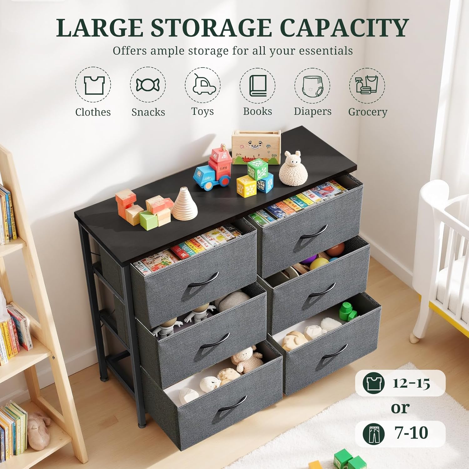 Skiennix 6-Drawer Dresser - Stylish Anti-Tip Storage Organizer with Wooden Top & Metal Frame | Gray