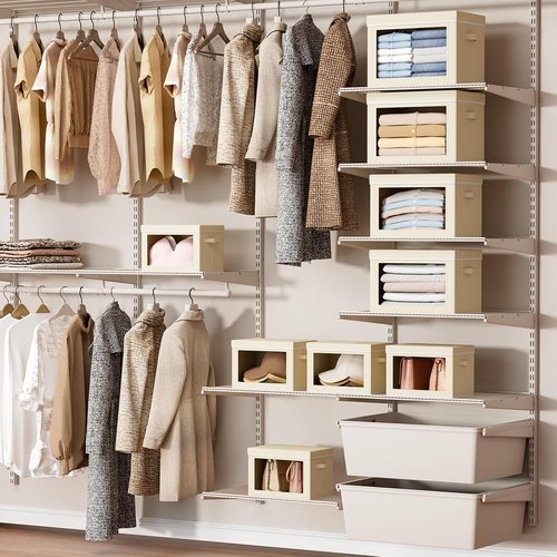 Homsorout Storage Bins - Small Collapsible Fabric Organizers with Window | 3 Pack in Beige