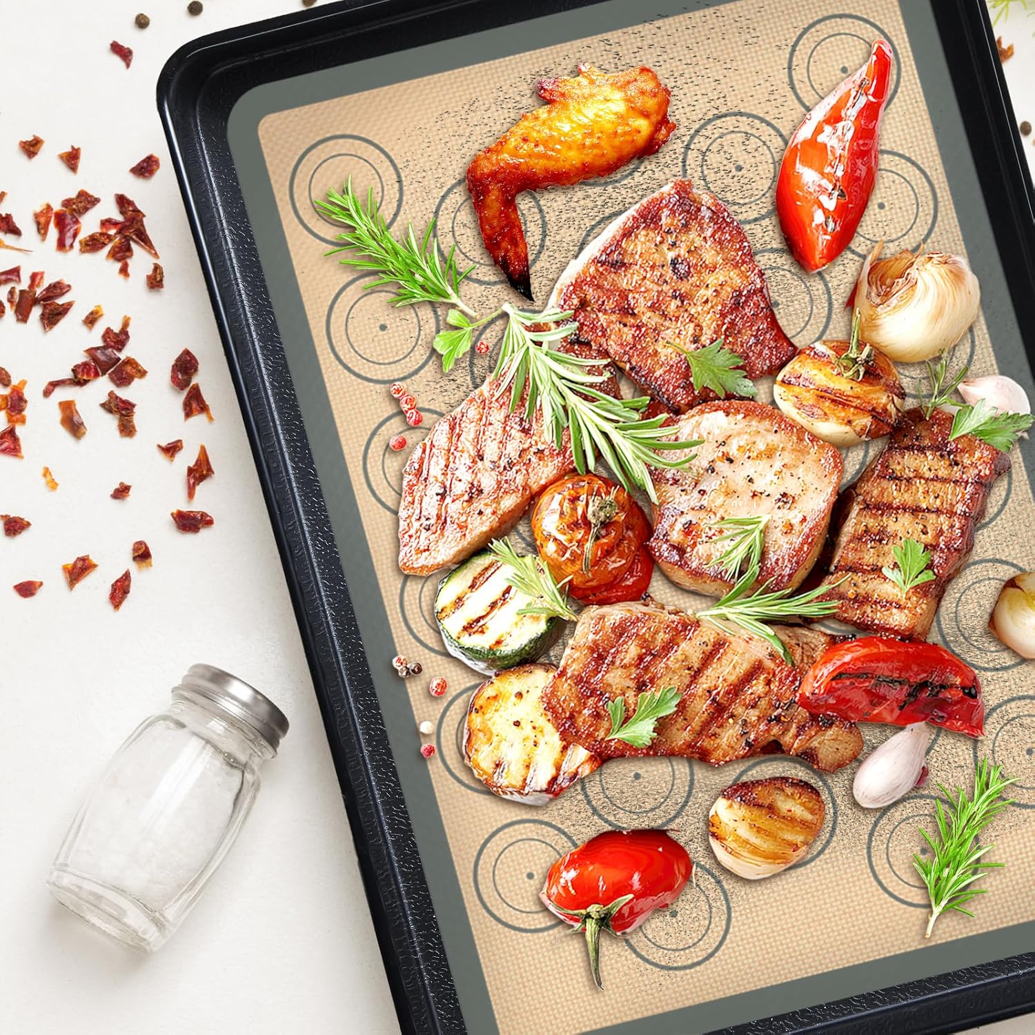 Skiennix Silicone Baking Mat Set of 6 - Non-Stick Baking Sheets for Macarons, Cookies & More