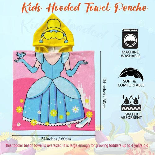 ARNUAETY Princess Kids Hooded Towel for Toddler Girls Soft and Absorbent Poncho Hooded Kids Towel for Beach Bath and Swim, 47.2" L x 23.6" W