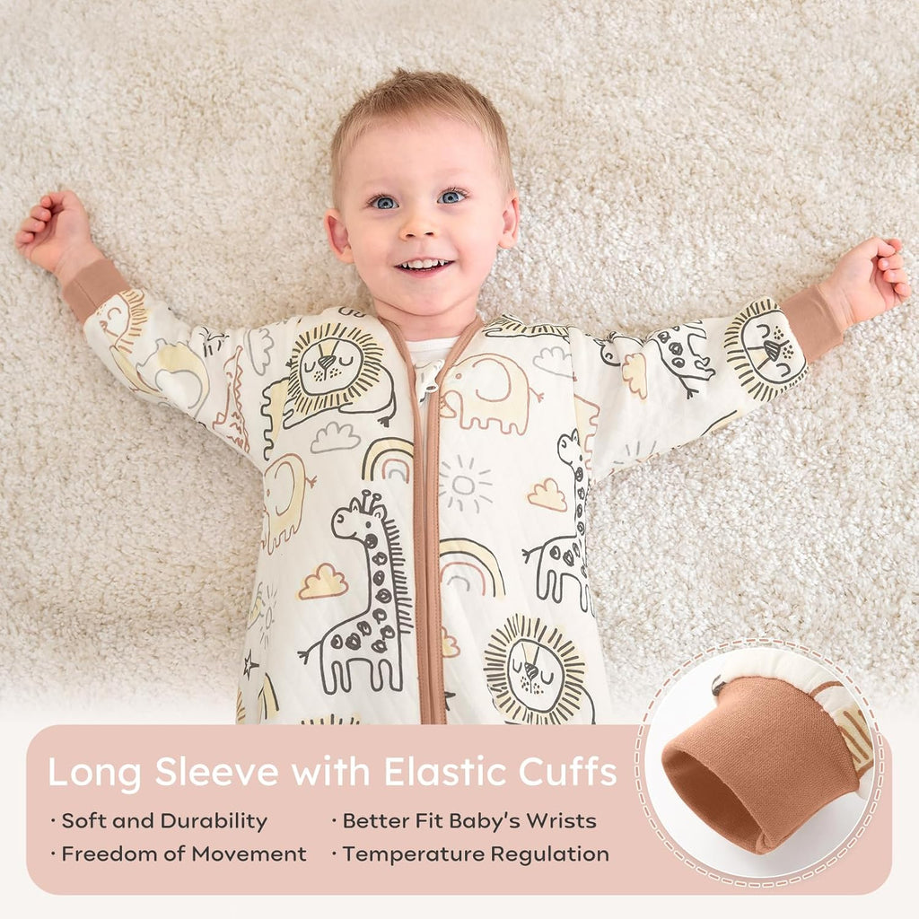 Yoofoss Baby Sleep Sack - Organic Cotton 1.0 Tog Long Sleeve Wearable Blanket for Infants 6-12 Months