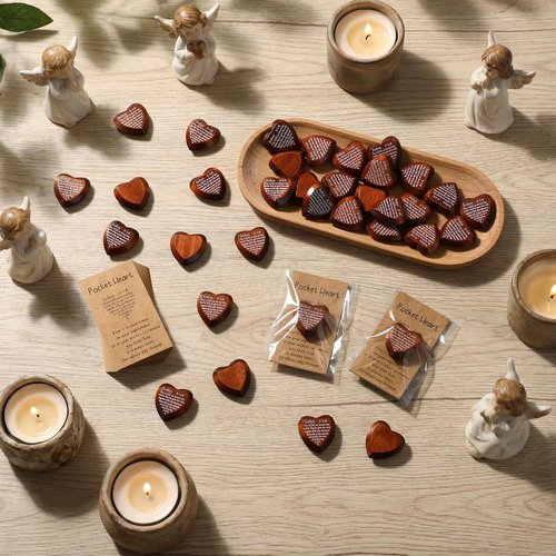 Leinuosen 50 Set Christian Gifts John 3: 16 Pocket Hug Heart Token Wooden Bible Verses Token with Prayer Cards for Church Supplies Sunday School (Dark Brown)