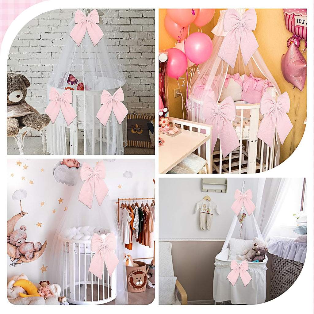 Riceshoot Large Crib Bows - 11 x 16 Inch Coquette Bow Decorations for Nursery & Infant Bassinet (Pink)