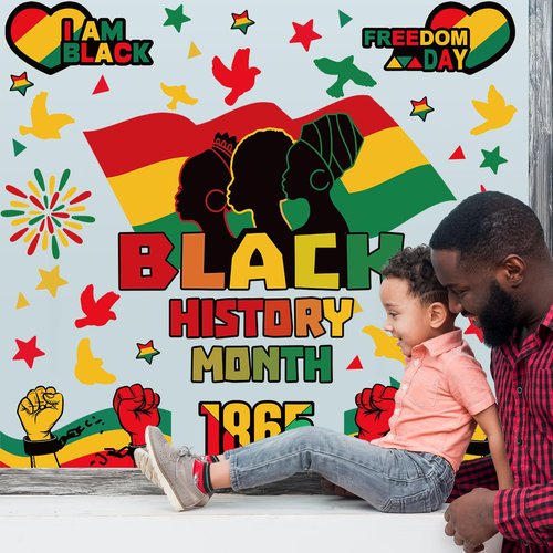 Whaline 8 Sheet Black History Month Window Clings Juneteenth Freedom Day Reusable Window Decals for African American Independence Day Party Supplies