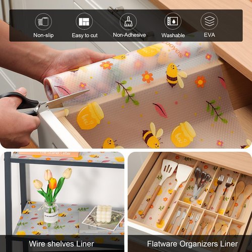 Cooyes Shelf Liner – Non-Slip Cabinet & Drawer Liner for Kitchen – Non-Adhesive Waterproof Shelf Paper with Modern Pattern – Durable EVA Cabinet Mat – Easy to Cut (Amber,11.8" W x 236" L)